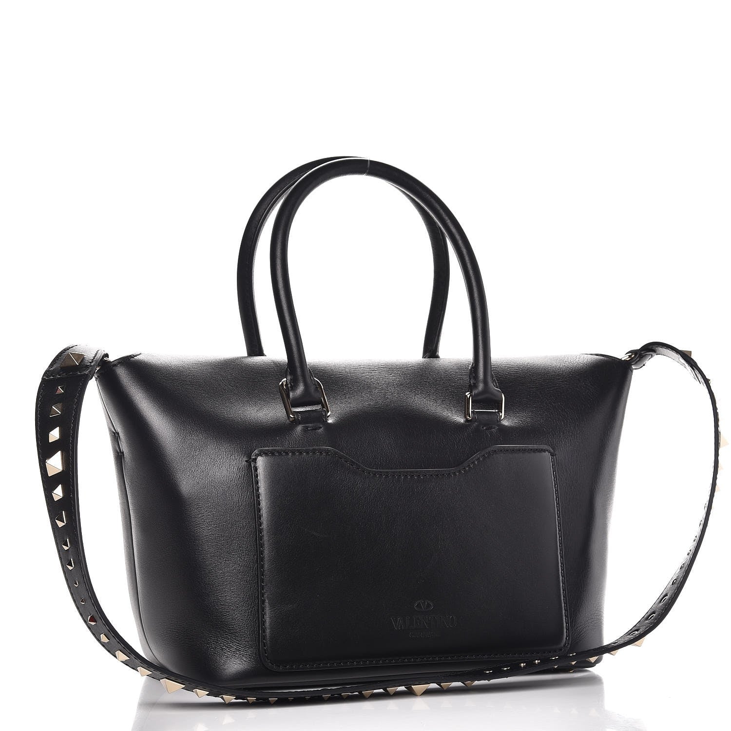 Valentino Garavani Calfskin Small Rockstud Demilune Double Handle Satchel Black 4 of 10