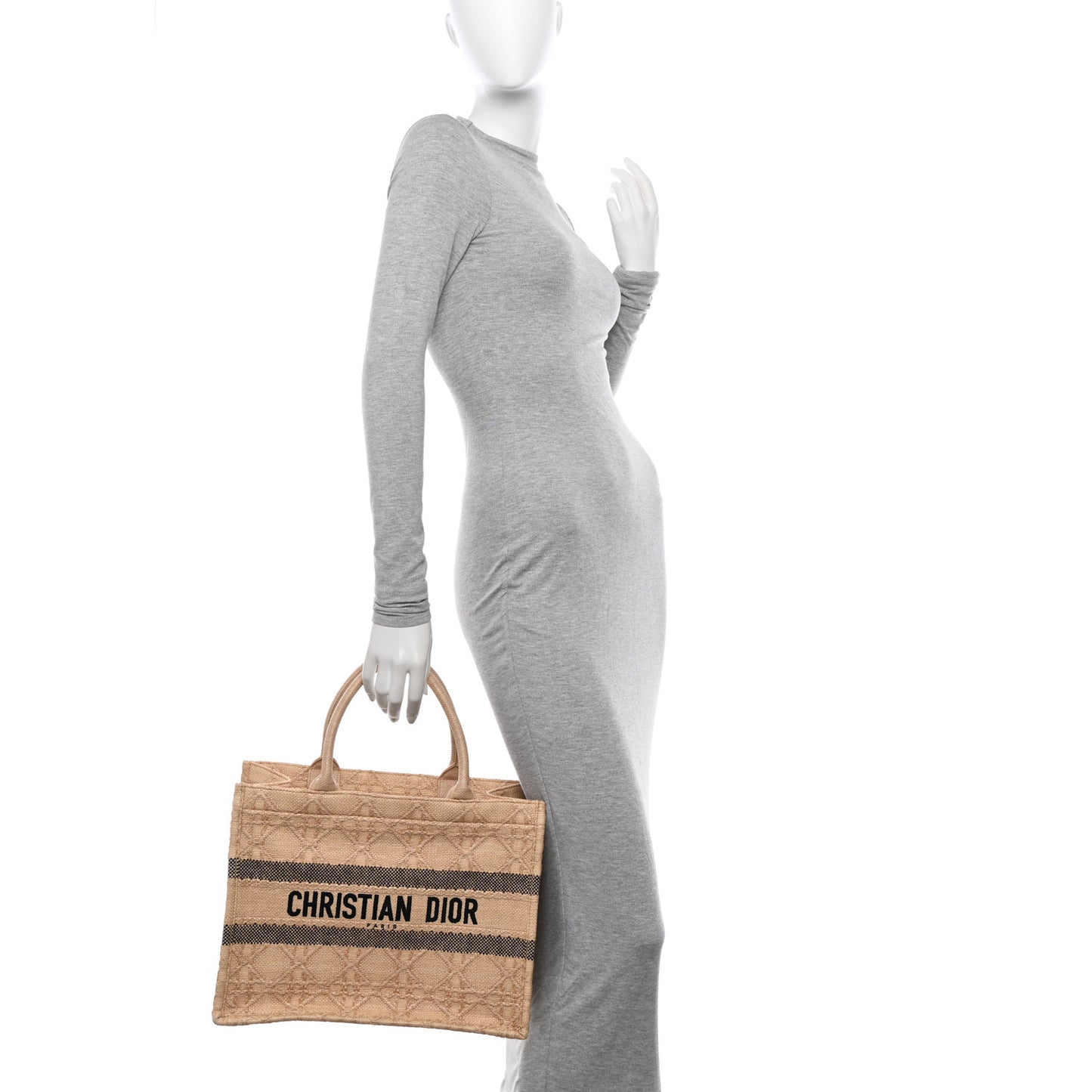 CHRISTIAN DIOR Raffia Cannage Medium Book Tote Natural