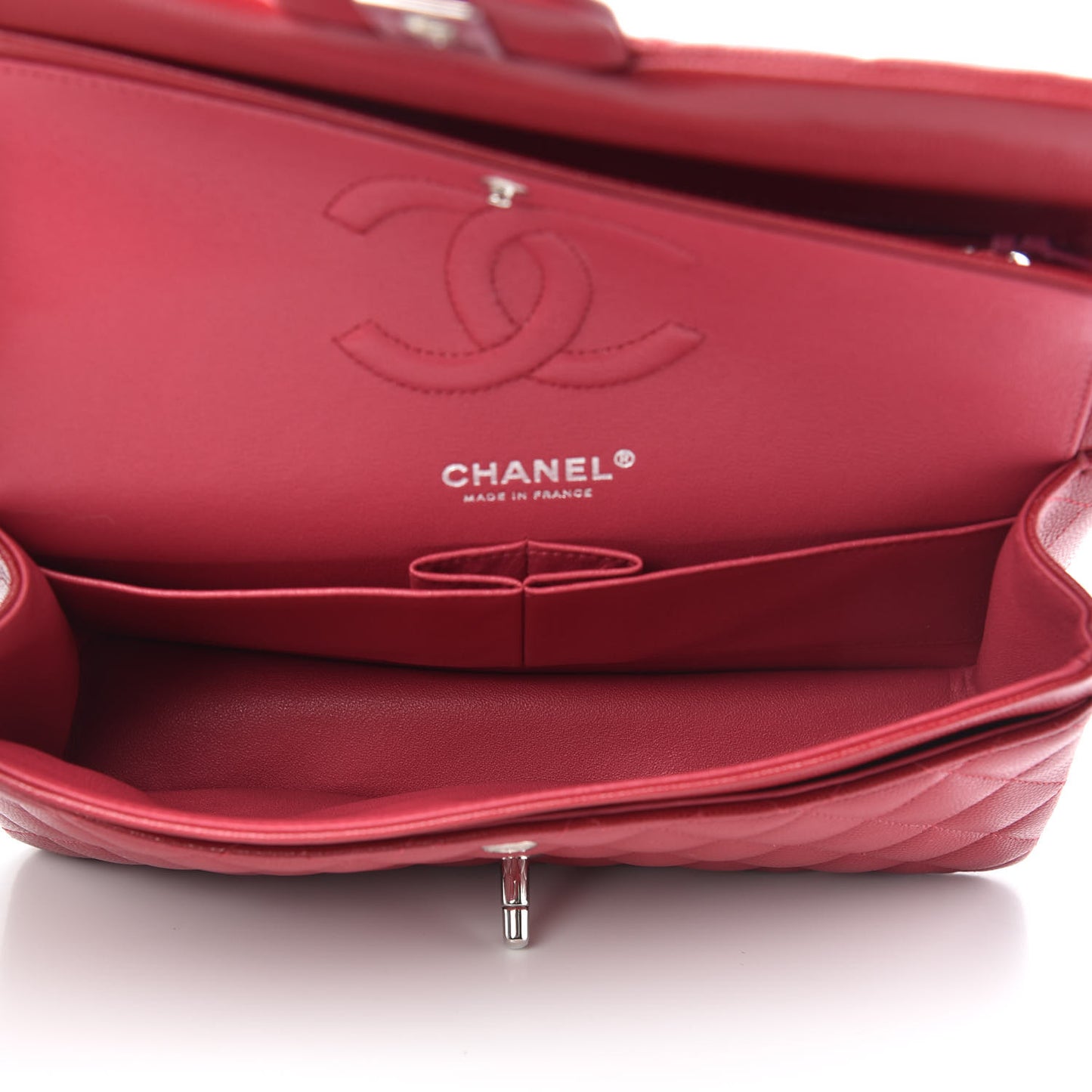 Caviar Quilted Medium Double Flap Red