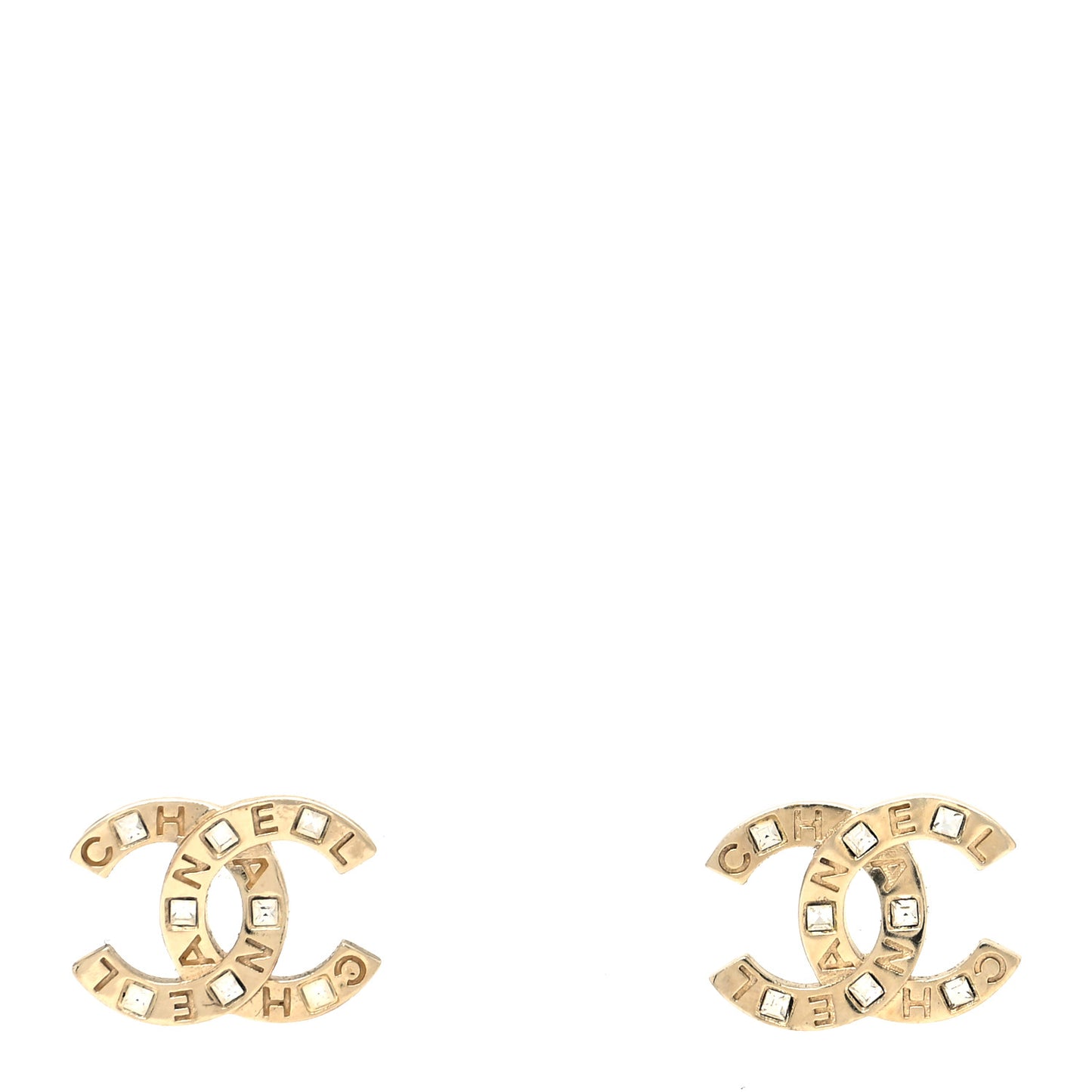 Crystal Metal CC Paris Button Stud Earrings Gold