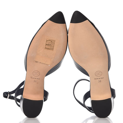 Chanel Goatskin Cap Toe CC Slingback Pumps 36 Navy Black 5 of 8