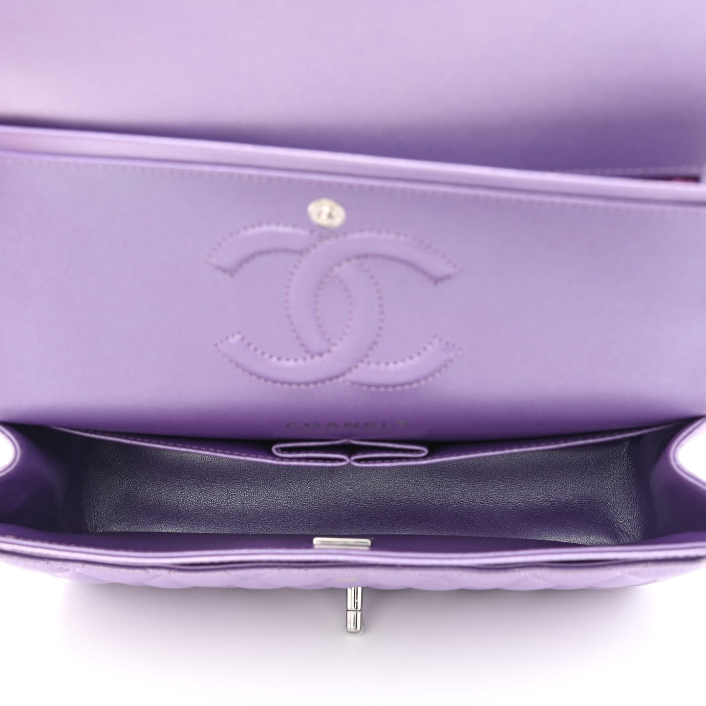 Iridescent Calfskin Quilted Medium Double Flap Purple