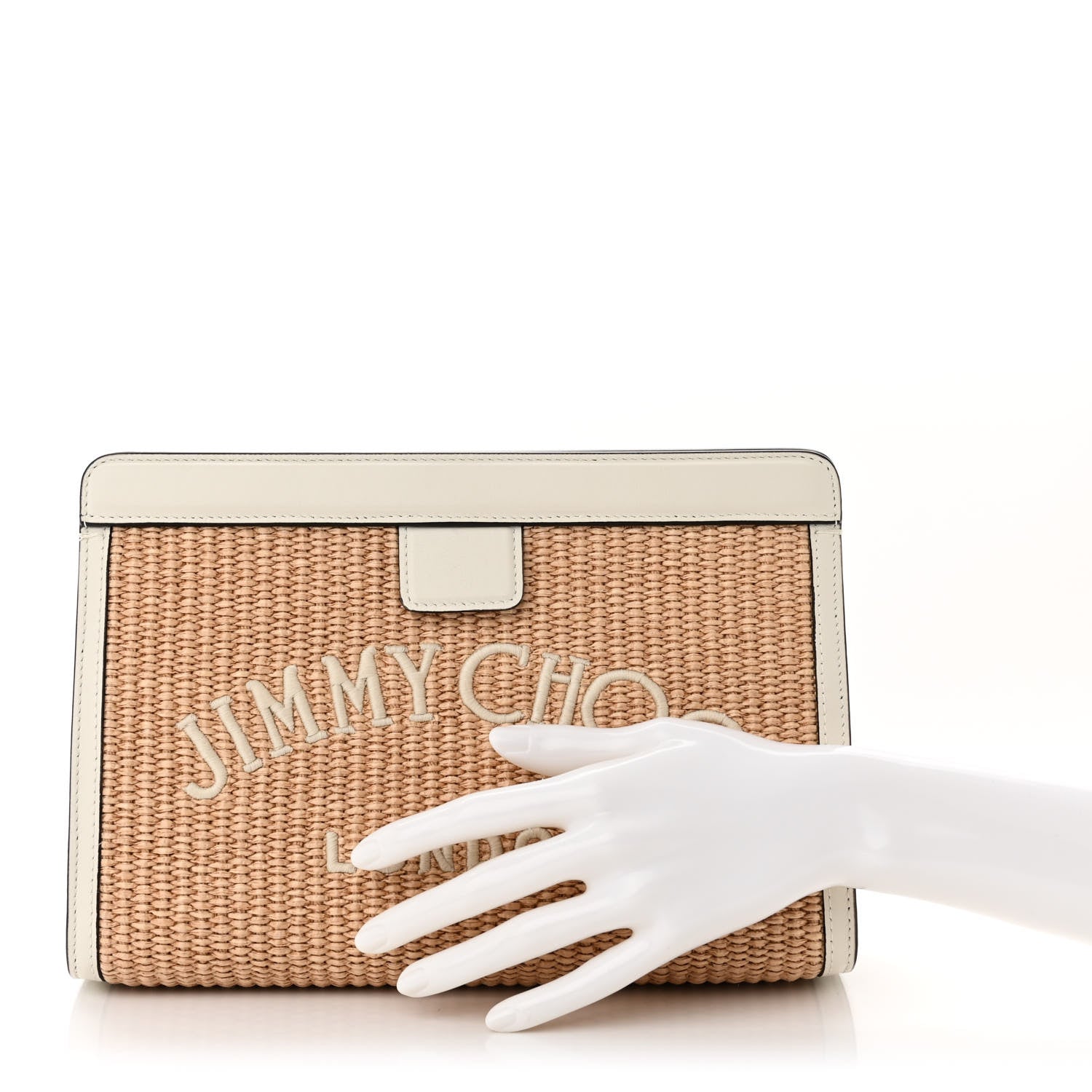 Jimmy Choo Raffia Avenue London Clutch Natural Latte 2 of 10