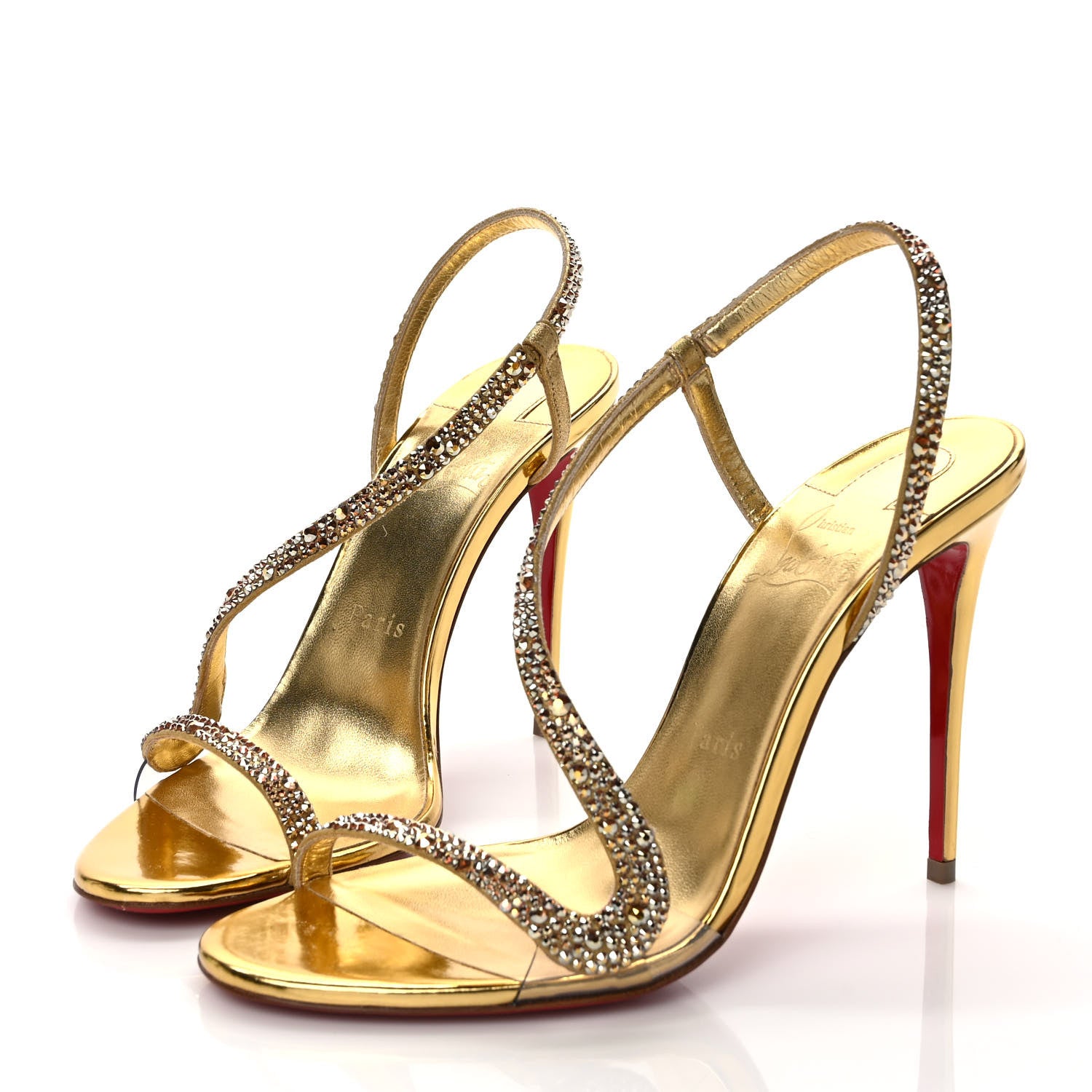 Christian Louboutin Crystal Strass Rosalie 100 Sandals 37 Cry Aurum Gold 3 of 8
