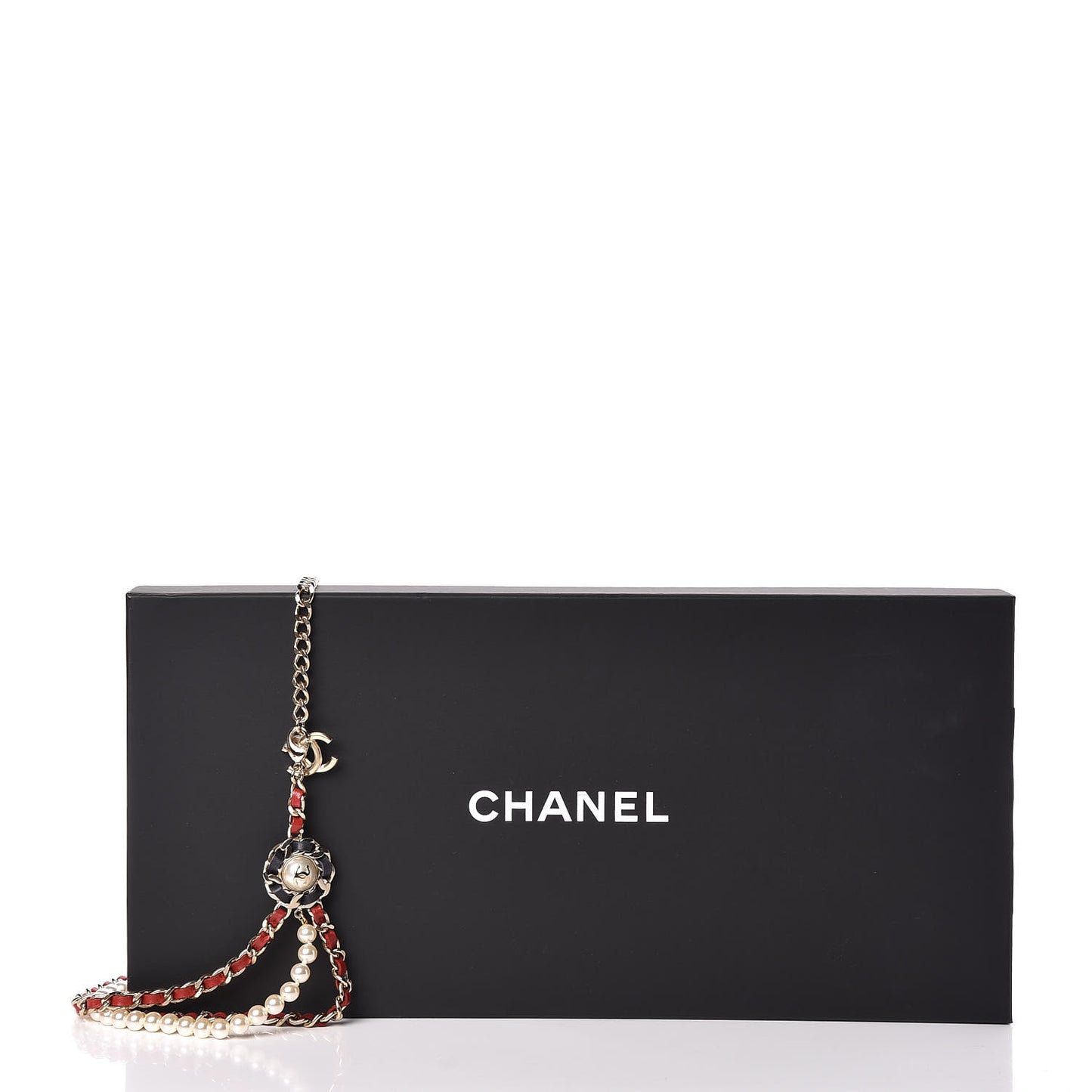 Lambskin Pearl Chain Camellia Fancy Belt 80 Black Red Gold
