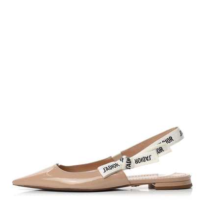Christian Dior Patent Ribbon J'Adior Slingback Ballet Flats 39 Nude 1 of 8