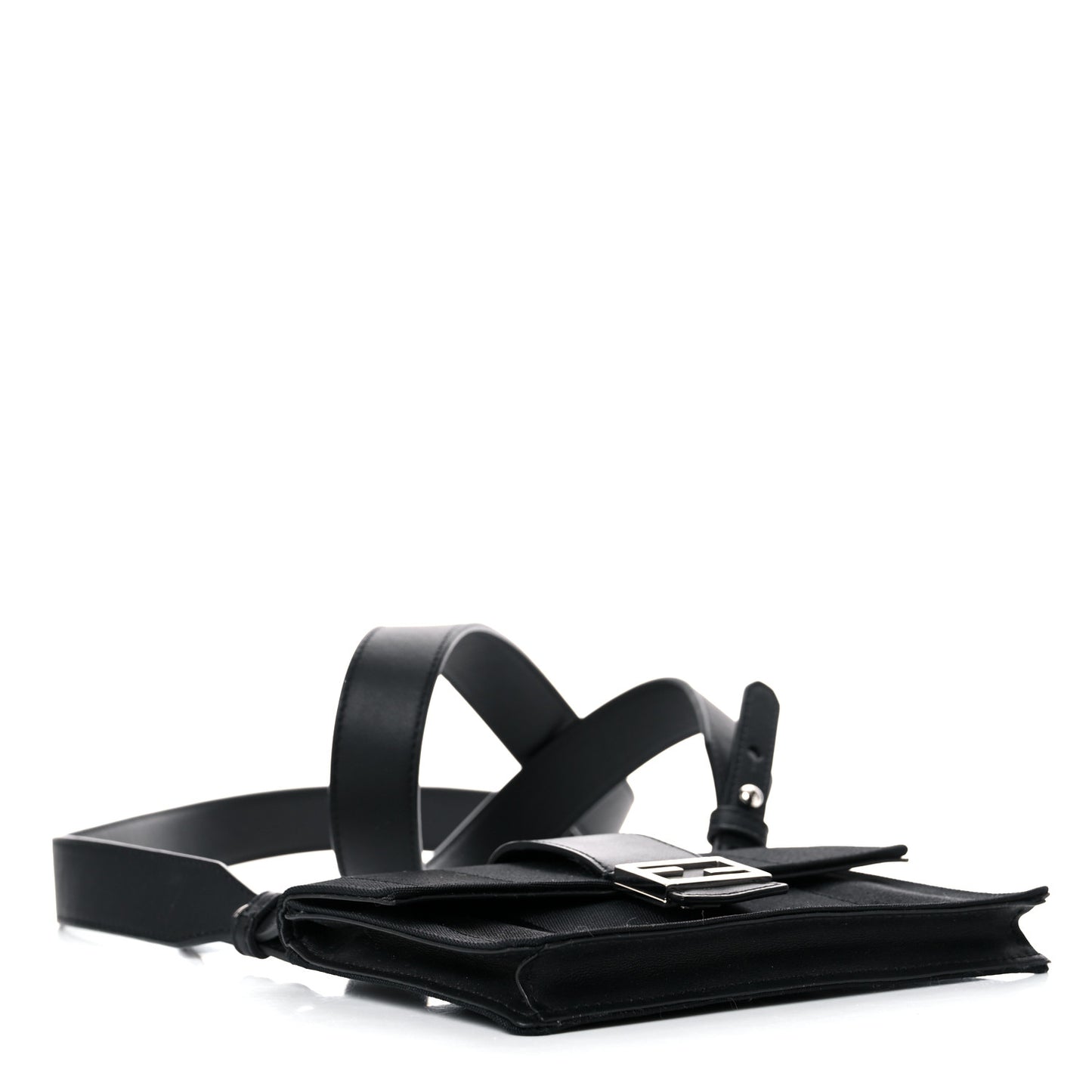 Recycled Nylon Vitello Grace Light Pequin Baguette Belt Pouch Black