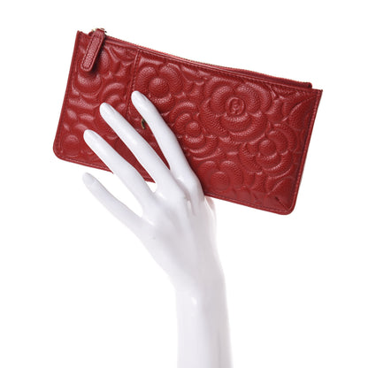 Chanel Caviar Camellia Embossed Classic Flat Wallet Pouch Red 2 of 7