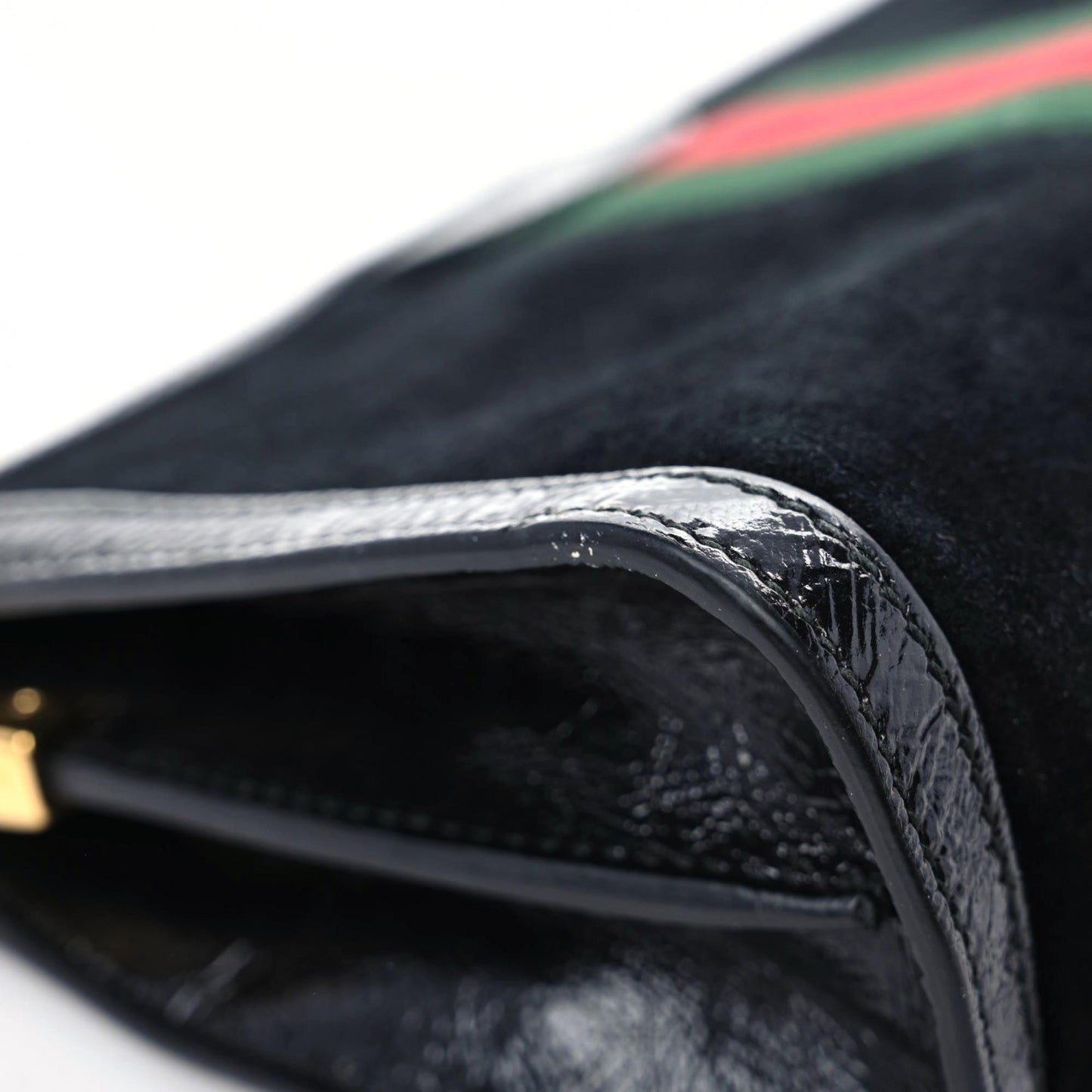 Suede Patent GG Web Small Ophidia Chain Shoulder Bag Black