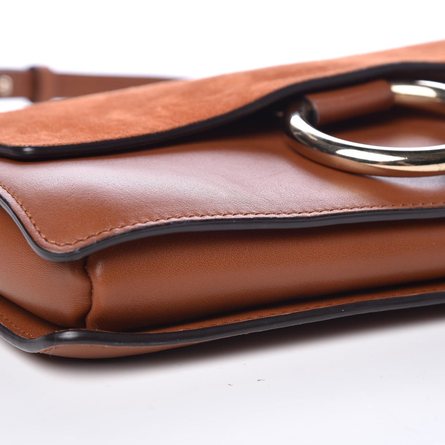 Suede Calfskin Small Faye Shoulder Bag Tobacco