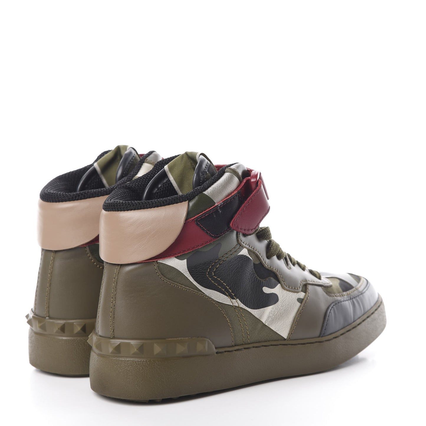 Calfskin Canvas Camouflage Rockstud Rock Be Sneakers 38 Olive