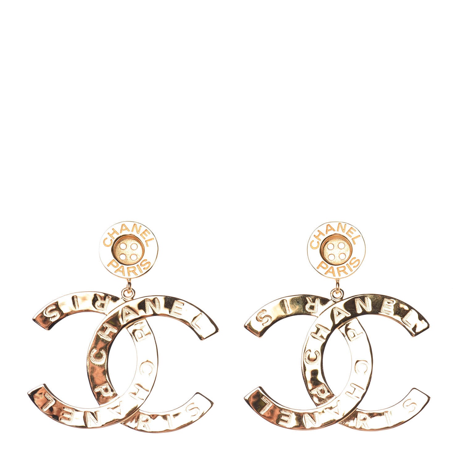 Chanel Metal Large Paris Button Earrings Gold 4 of 7