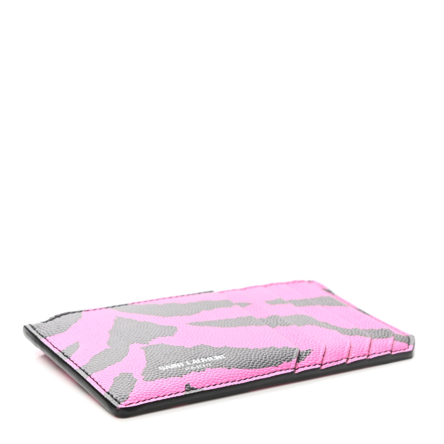 Saint Laurent Grain de Poudre Zebra Print 5 Fragments Zip Pouch Card Holder Fuchsia Black 4 of 6