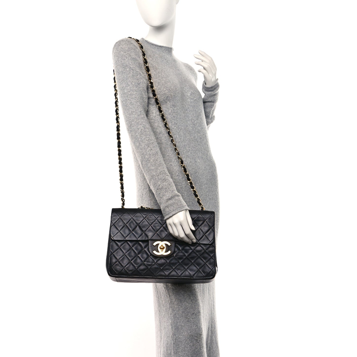 Lambskin Quilted XL Jumbo Single Flap Black