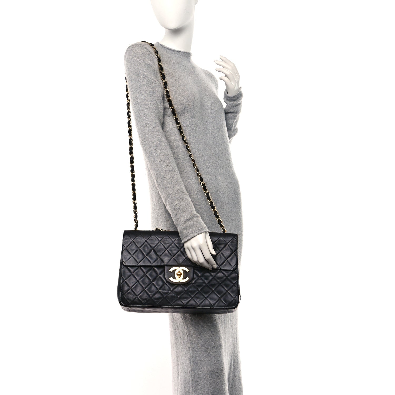 Chanel Lambskin Quilted XL Jumbo Single Flap Black 2 of 12