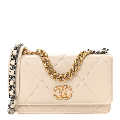 Chanel Goatskin Quilted Chanel 19 Wallet On Chain WOC Light Beige 1 of 9