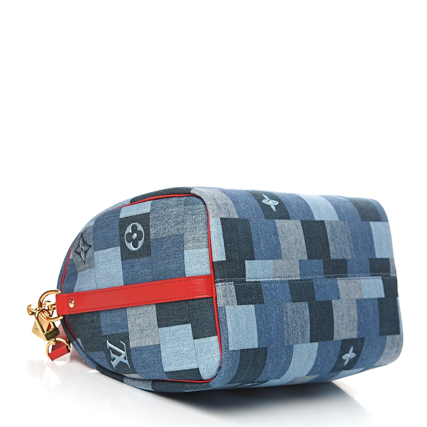 Denim Damier Monogram Patchwork Speedy Bandouliere 30 Blue Rouge