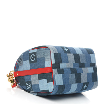 Louis Vuitton Denim Damier Monogram Patchwork Speedy Bandouliere 30 Blue Rouge 4 of 12