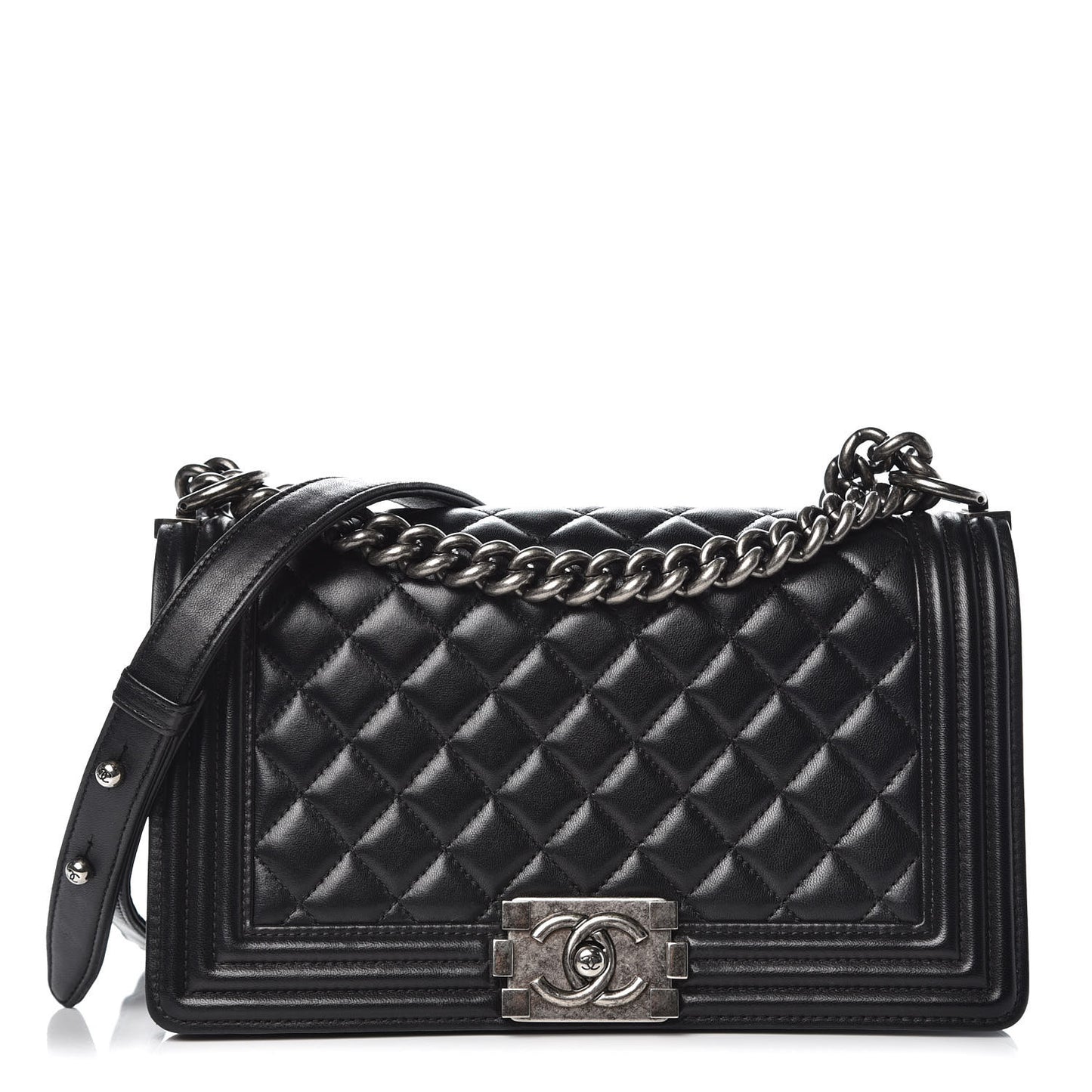 Lambskin Quilted Medium Boy Flap Black