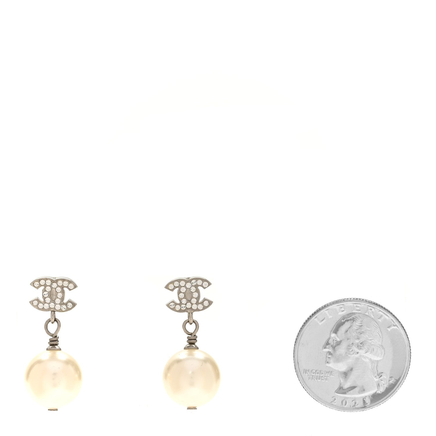 Chanel Crystal Pearl CC Drop Earrings Silver 2 of 5