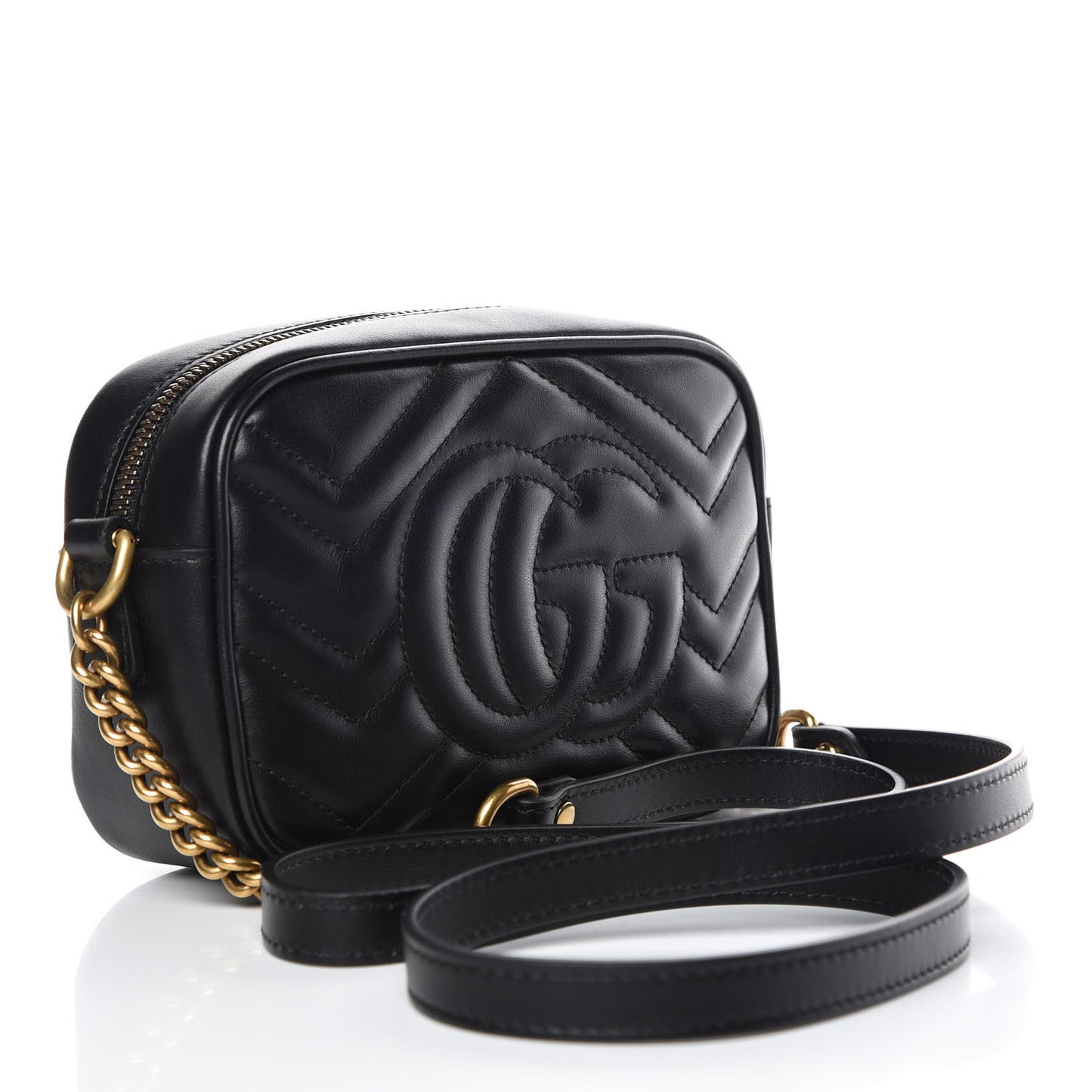 Calfskin Matelasse Mini GG Marmont Chain Shoulder Bag Black