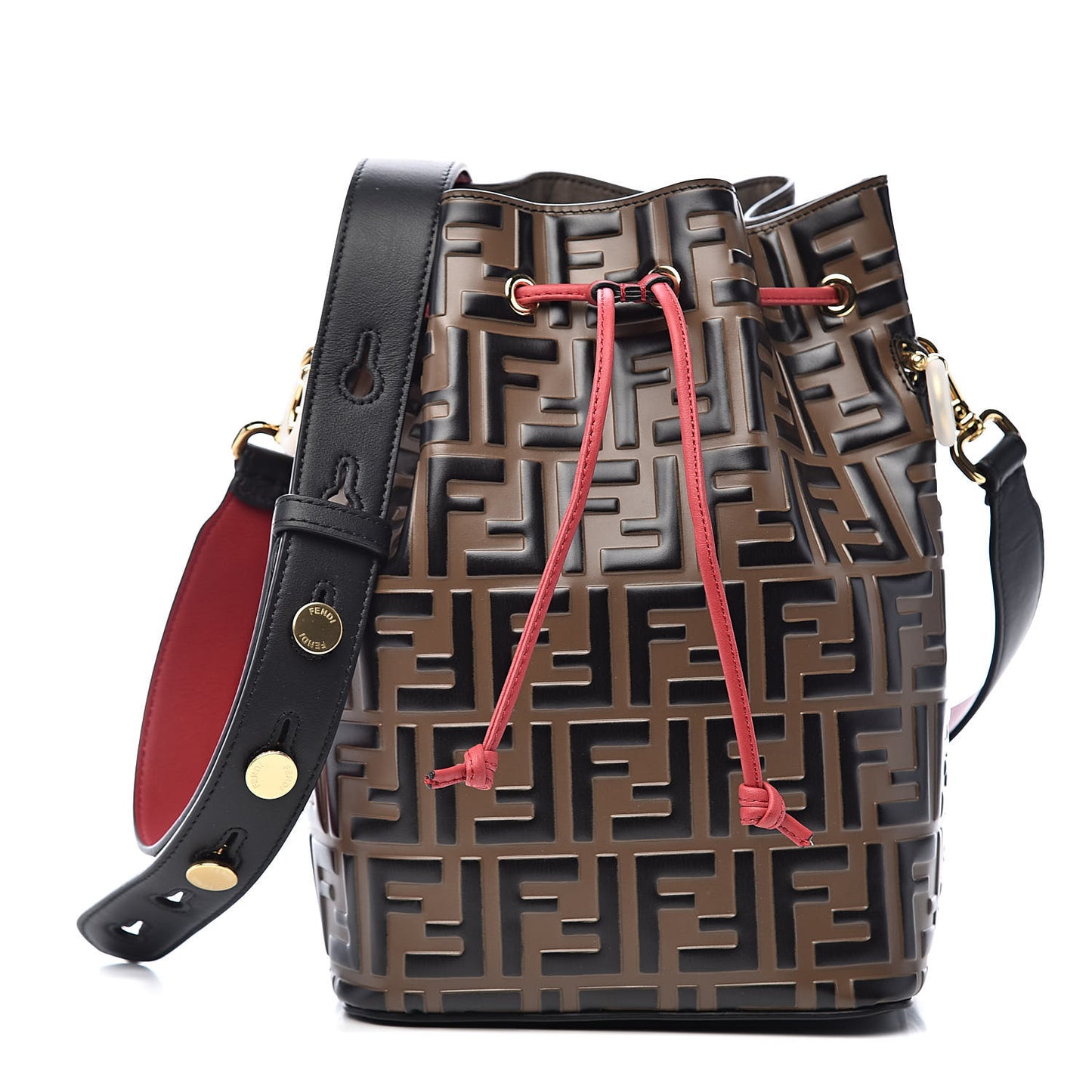 Vitello Grace F is Fendi Bi-Color FF 1974 Embossed Grande Mon Tresor Bucket Bag Maya Black Fragola