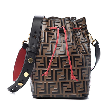 Fendi Vitello Grace F is Fendi Bi-Color FF 1974 Embossed Grande Mon Tresor Bucket Bag Maya Black Fragola 1 of 12