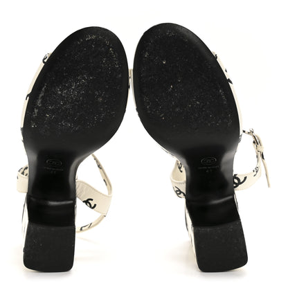 Chanel Printed Lambskin CC Sandals 41 White Black 6 of 12