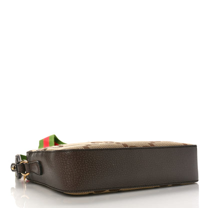 Gucci Monogram Jumbo GG Textured Dollar Calfskin Web Messenger Shoulder Bag Camel Ebony New Acero 3 of 9
