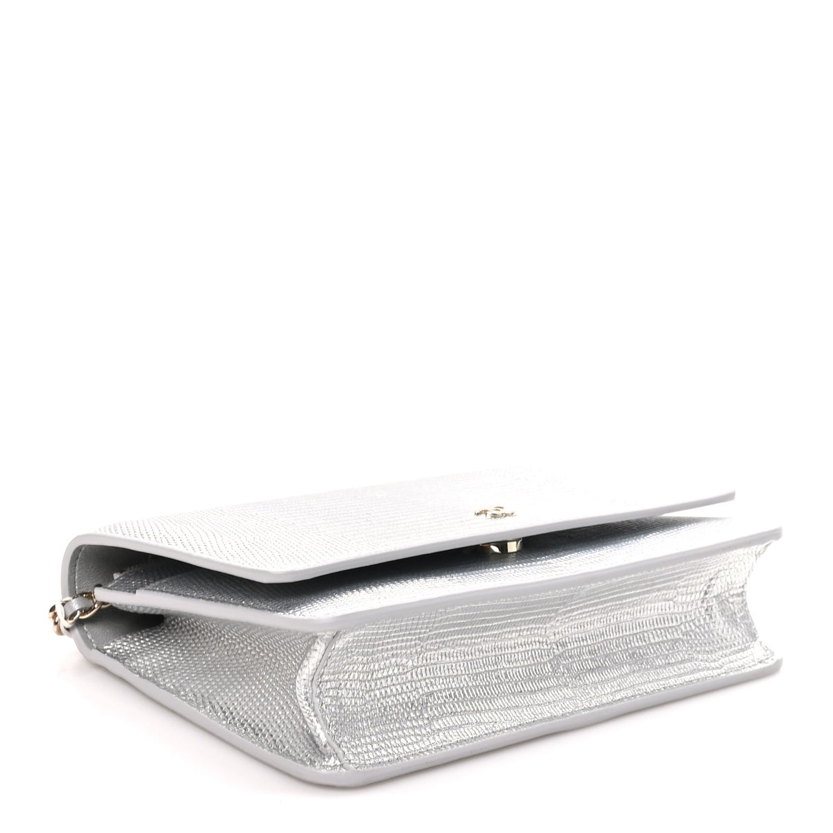 Chanel Calfskin Lizard Embossed Wallet on Chain WOC Silver 4 of 11