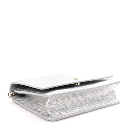 Chanel Calfskin Lizard Embossed Wallet on Chain WOC Silver 4 of 11