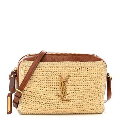 Saint Laurent Raffia Canvas Monogram Lou Camera Bag Beige Brown 1 of 18