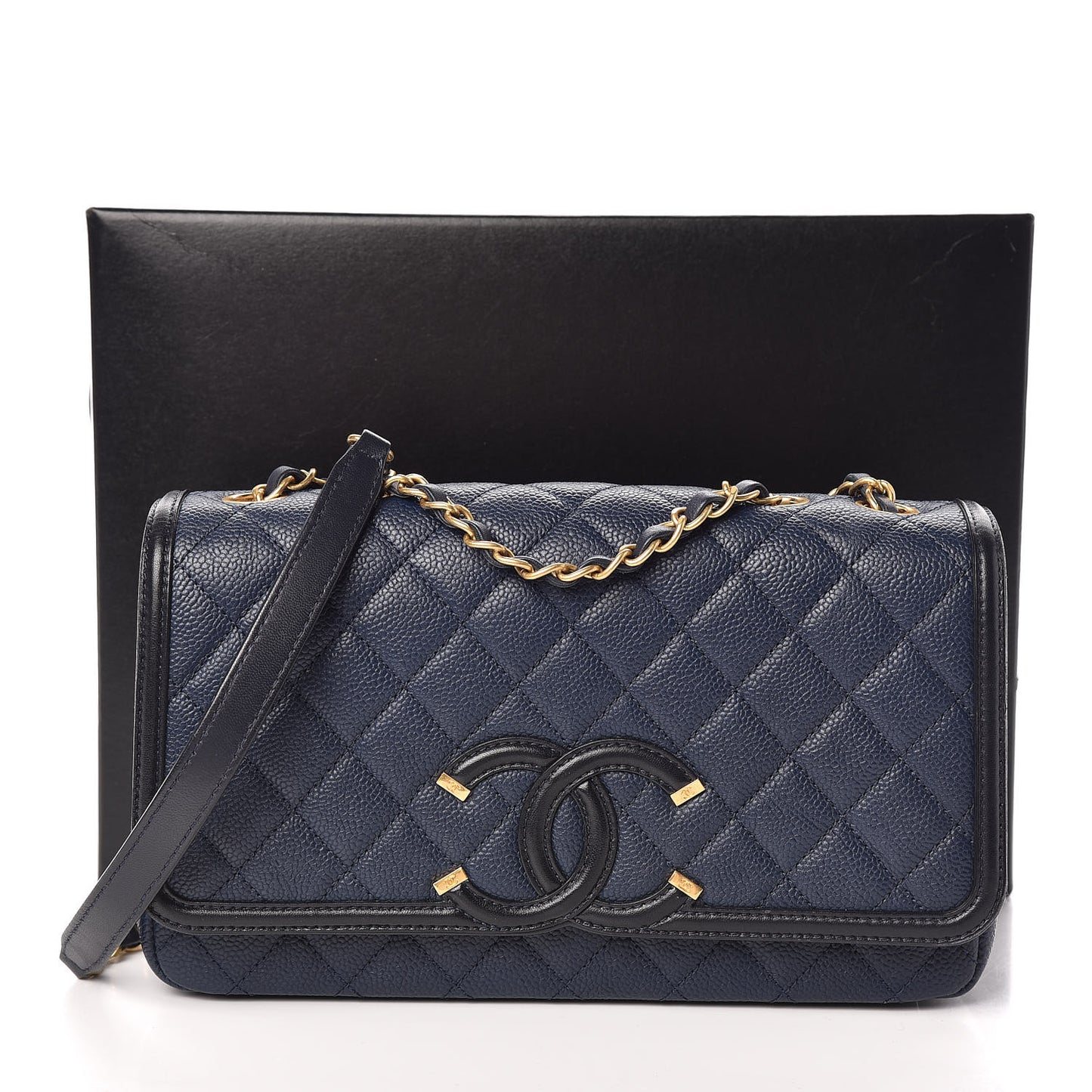 Caviar Quilted Medium CC Filigree Flap Navy Black