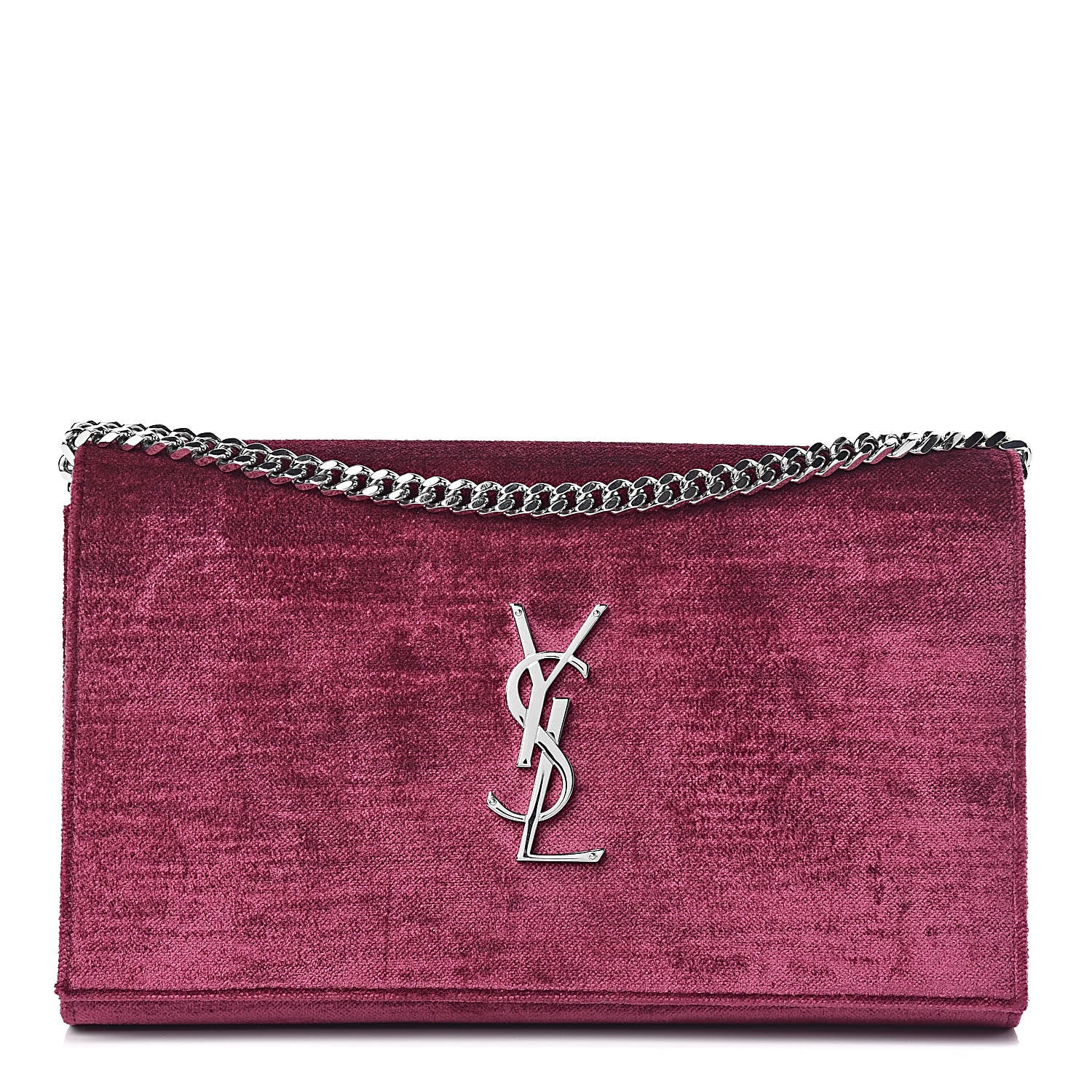 Saint Laurent Textured Velour Monogram Chain Wallet Rose Wine 1 of 11