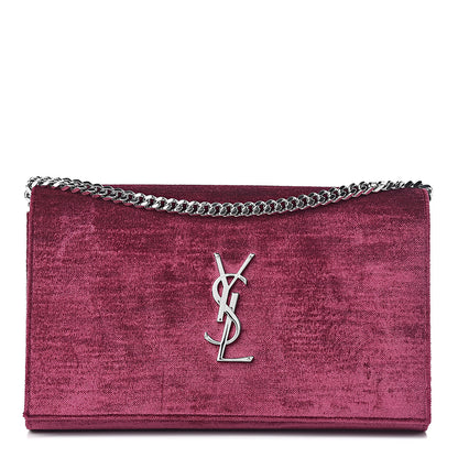 Saint Laurent Textured Velour Monogram Chain Wallet Rose Wine 1 of 11
