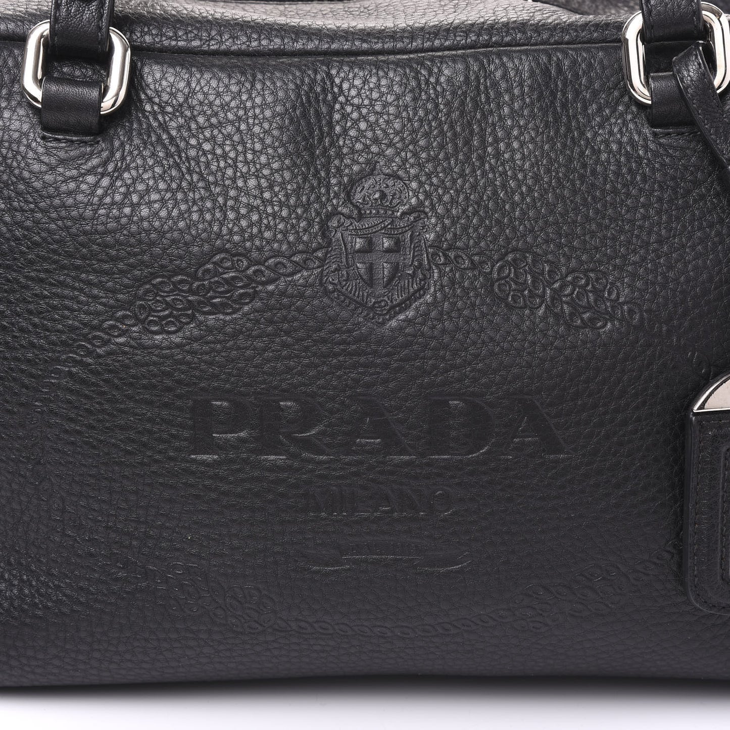 Vitello Daino Embossed Logo Bowler Black