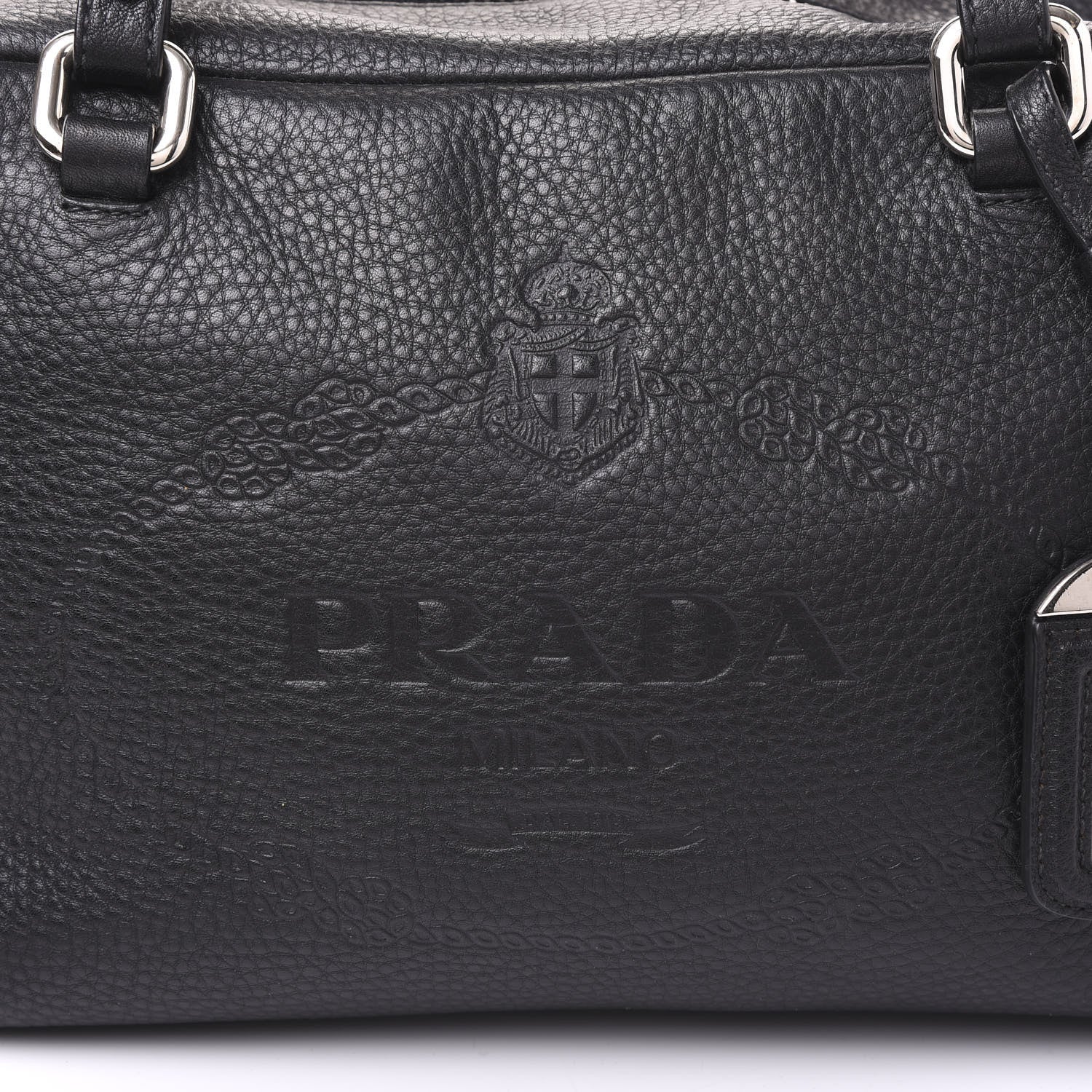 Prada Vitello Daino Embossed Logo Bowler Black 6 of 12