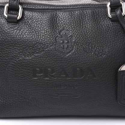 Prada Vitello Daino Embossed Logo Bowler Black 6 of 12