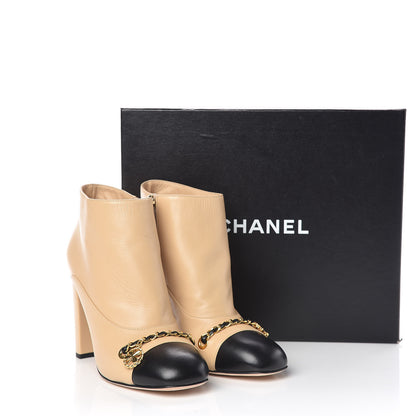 Chanel Lambskin CC Chain Cap Toe Short Boots 38.5 Beige Black 15 of 15