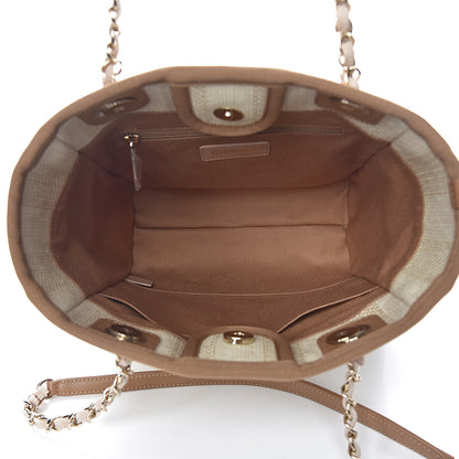 Chanel Straw Raffia Calfskin Striped Mini Deauville Tote Beige 5 of 11