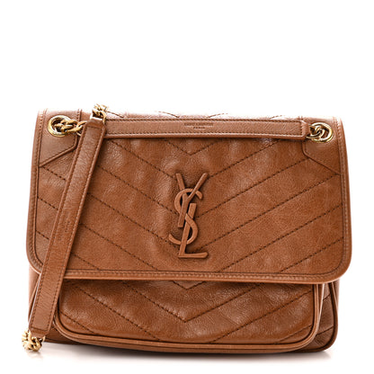 Saint Laurent Crinkled Calfskin Matelasse Monogram Medium Niki Chain Satchel Caramel 1 of 10