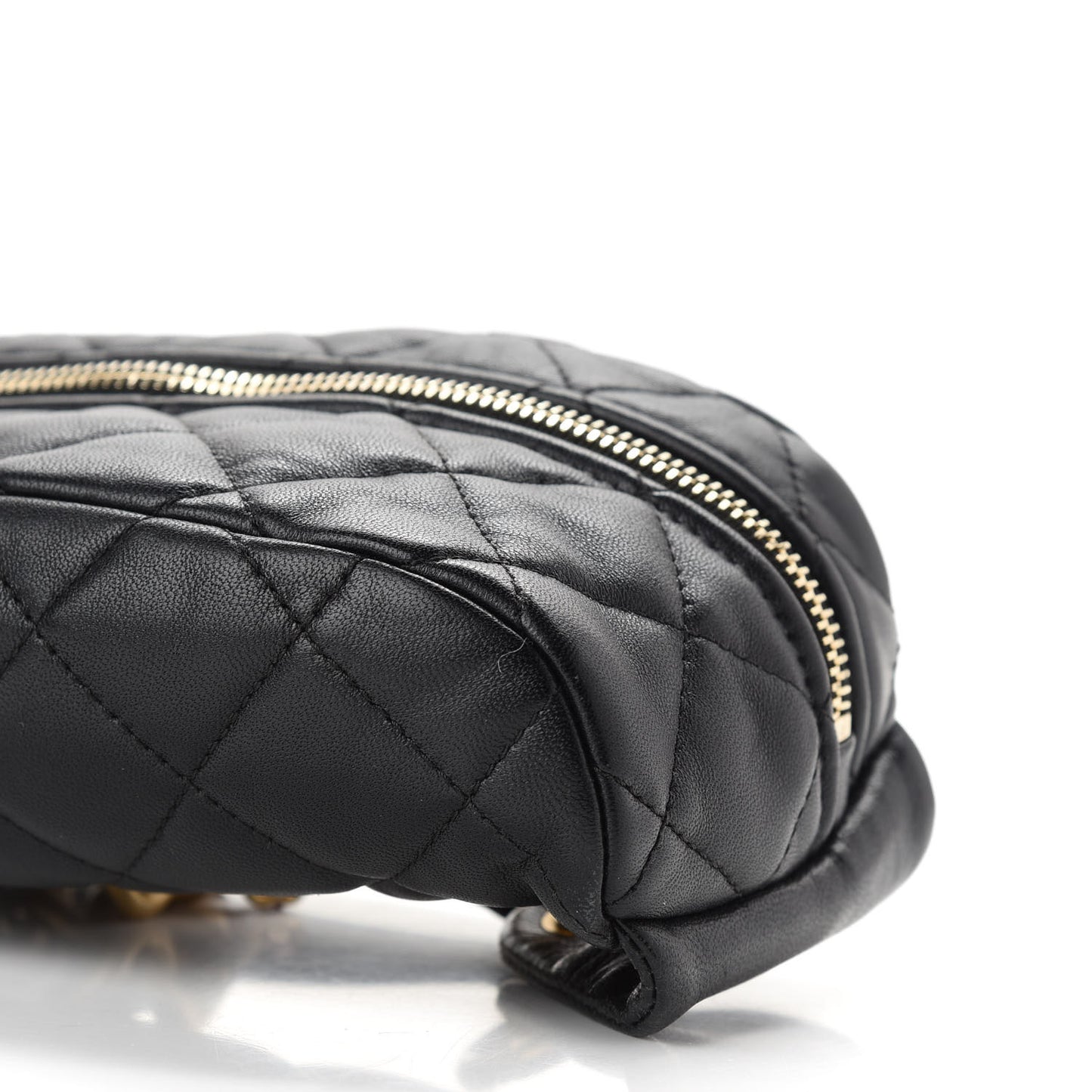 Lambskin Quilted Linked In Waist Bag Black