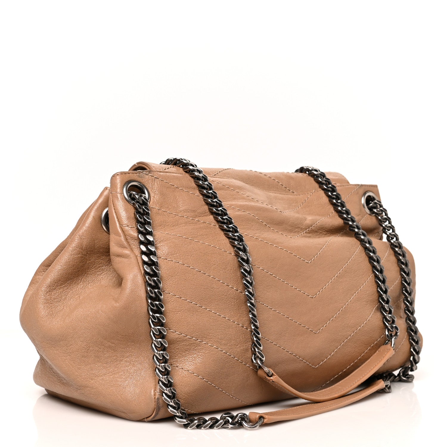 Saint Laurent Pebbled Lambskin Chevron Monogram Large Nolita Beige 3 of 15