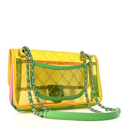 Chanel PVC Lambskin Stitched Medium Coco Splash Flap Yellow Green Pink 3 of 9
