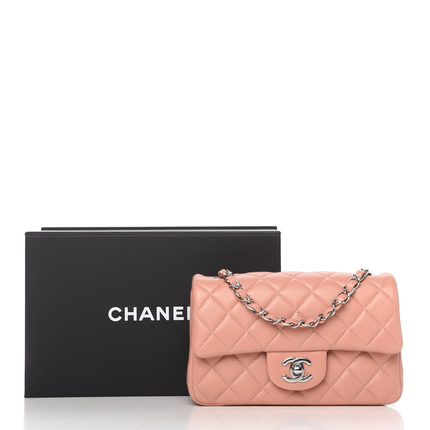 Lambskin Quilted Mini Rectangular Flap Light Pink