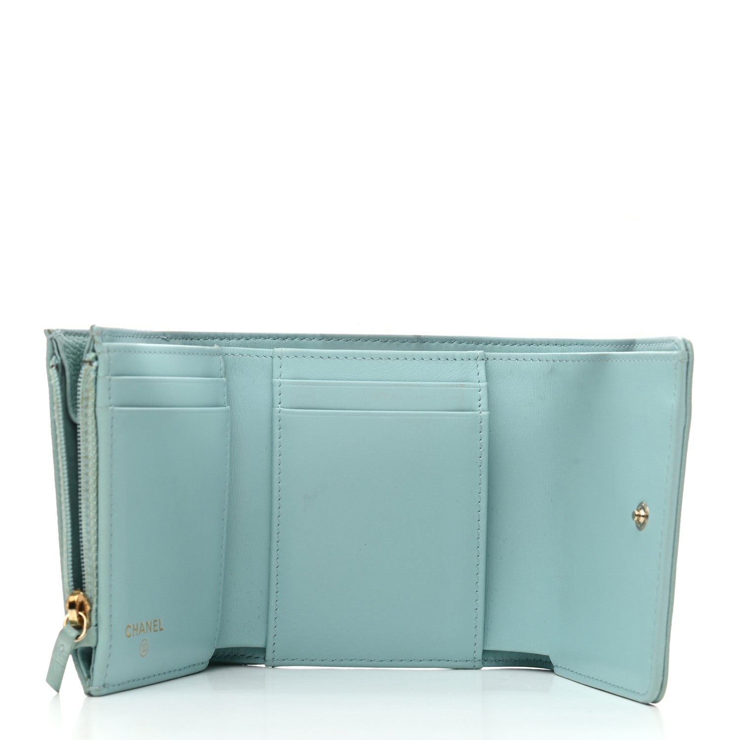Chanel Caviar Camellia Embossed Compact Wallet Light Blue 5 of 8