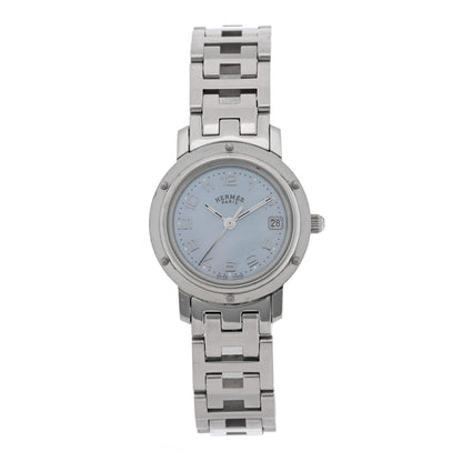 Hermes Stainless Steel Blue Mother of Pearl 24mm Clipper Quartz Watch 1 of 4