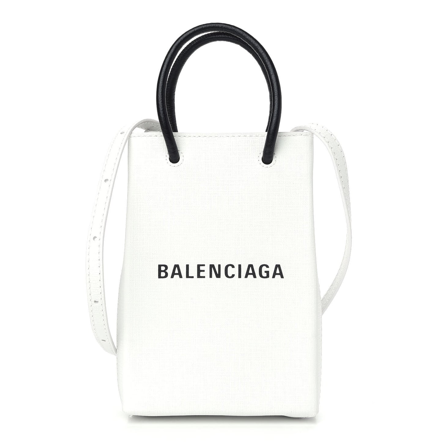 Squared Calfskin Logo Shopping Phone Holder Bag White