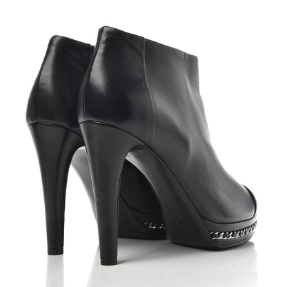 Chanel Lambskin CC Platform Cap Toe Chain Ankle Boots 37 Black 4 of 10