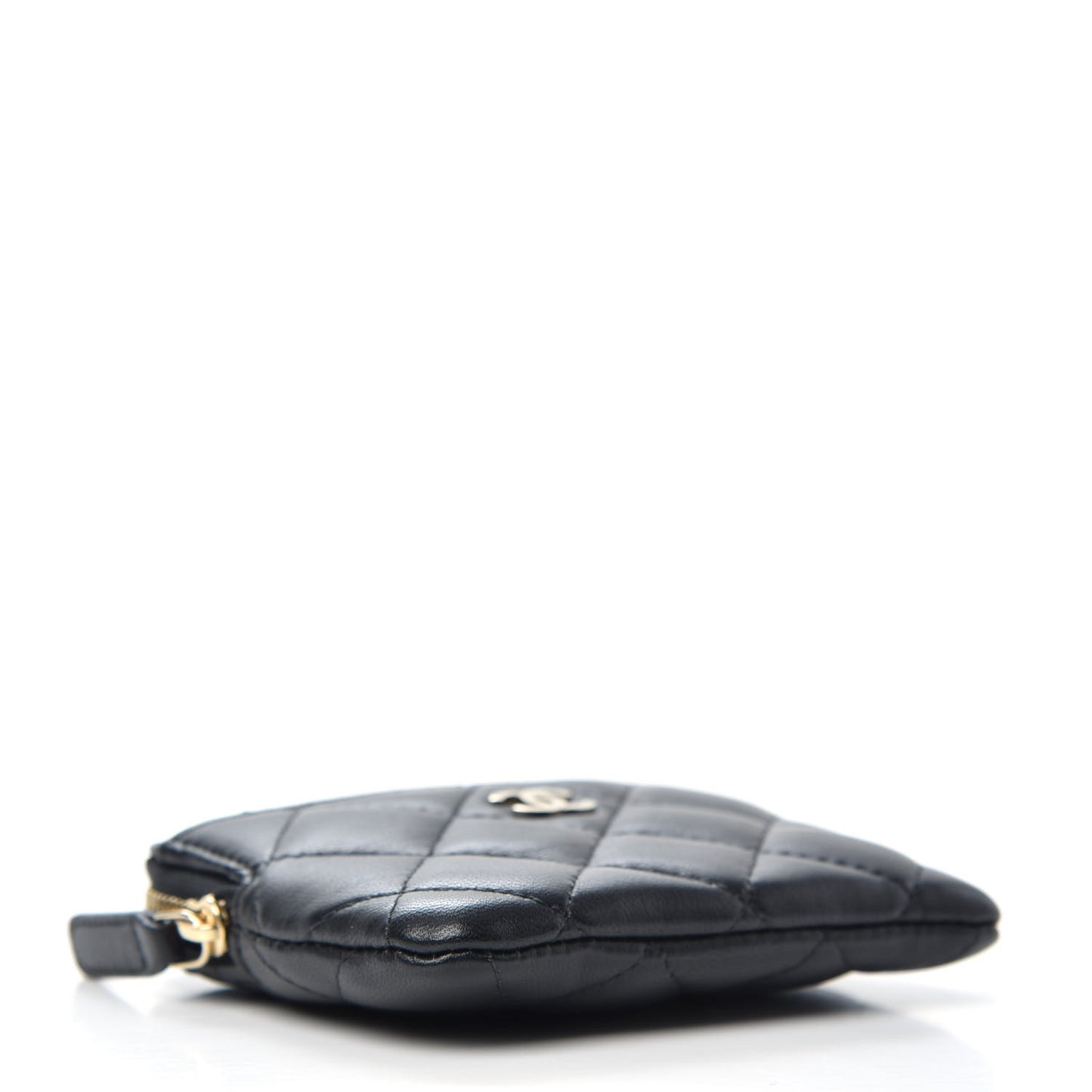 Lambskin Quilted Zip Card Holder Wallet Black